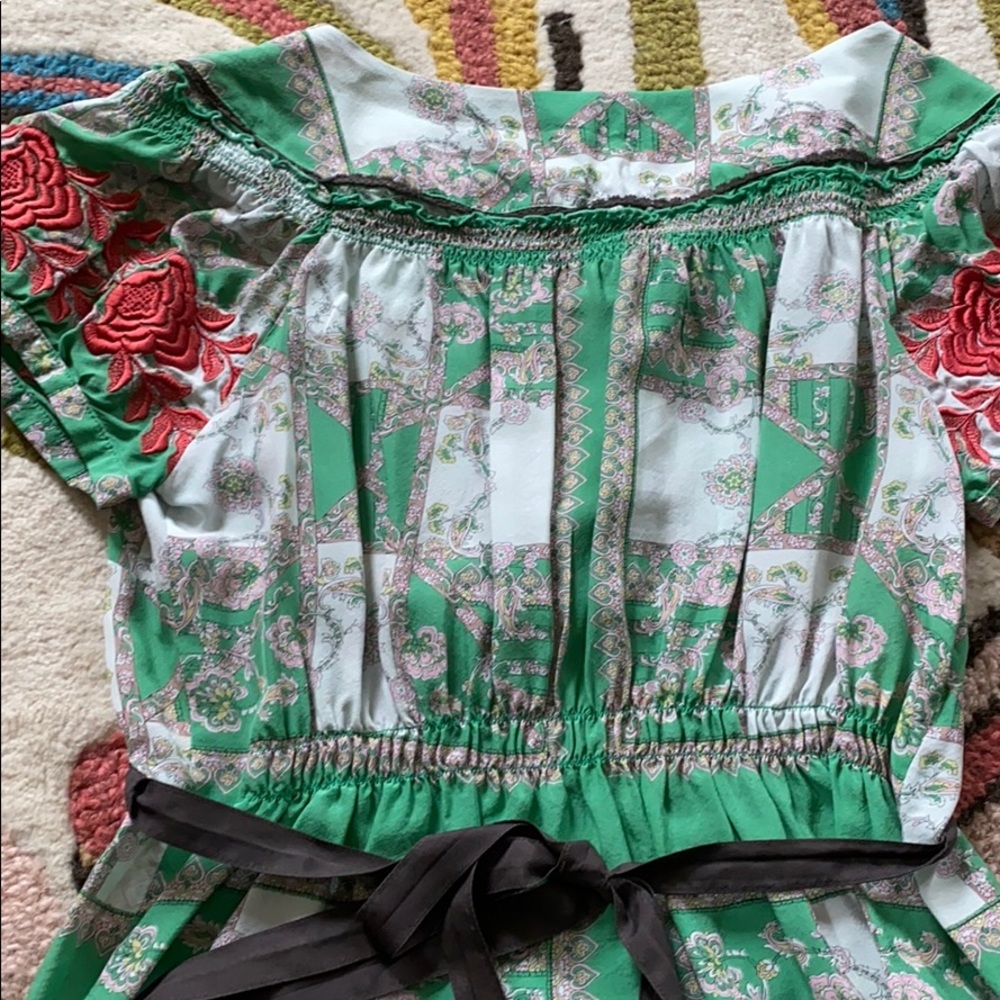 Anthro green floral short sleeve top size 6 - Picture 5 of 10